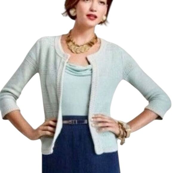 CAbi Society Sweater Women’s Size Small Mint Green Cardigan Style Lady Jacket - Picture 2 of 8